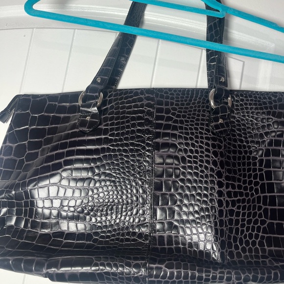 Oscar de la Renta Black Crocodile-Embossed Tote - Picture 6 of 16
